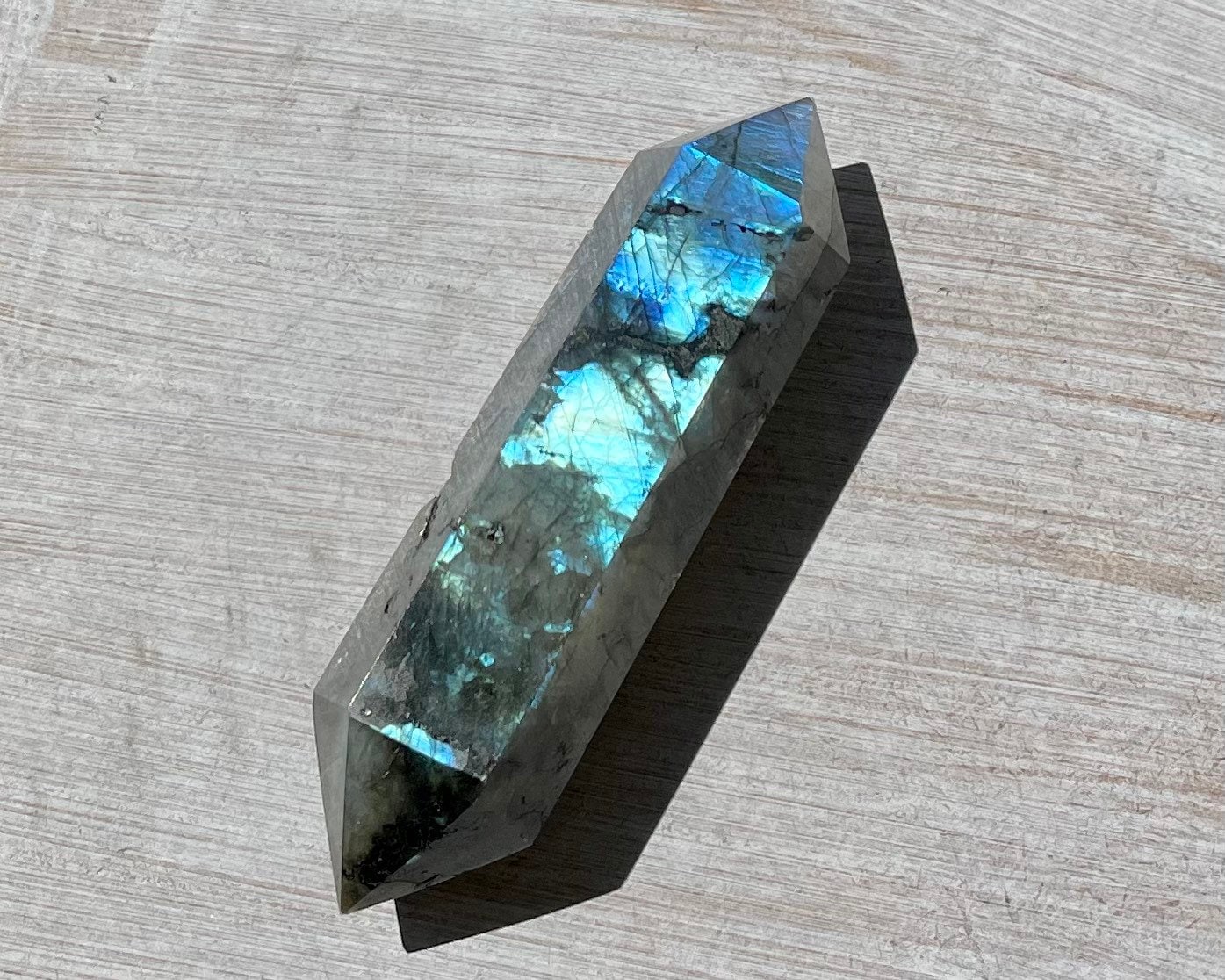 Blue Flash Double-Terminated Faceted Labradorite Crystal