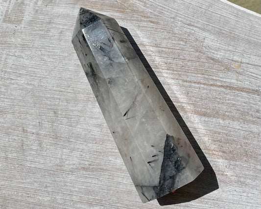 Tourmalinated Quartz Faceted Crystal