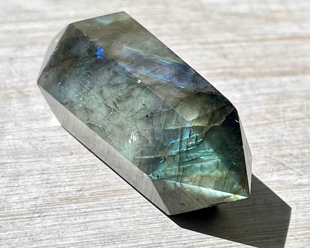 Faceted Blue Flash Labradorite Double Terminated Crystal