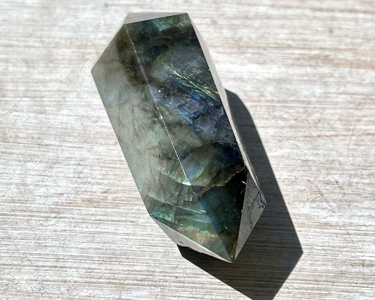 Faceted Blue Flash Labradorite Double Terminated Crystal