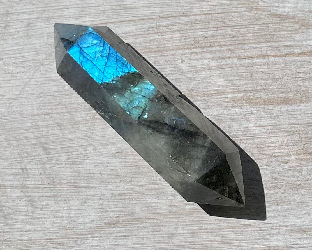 Blue Flash Double-Terminated Faceted Labradorite Crystal