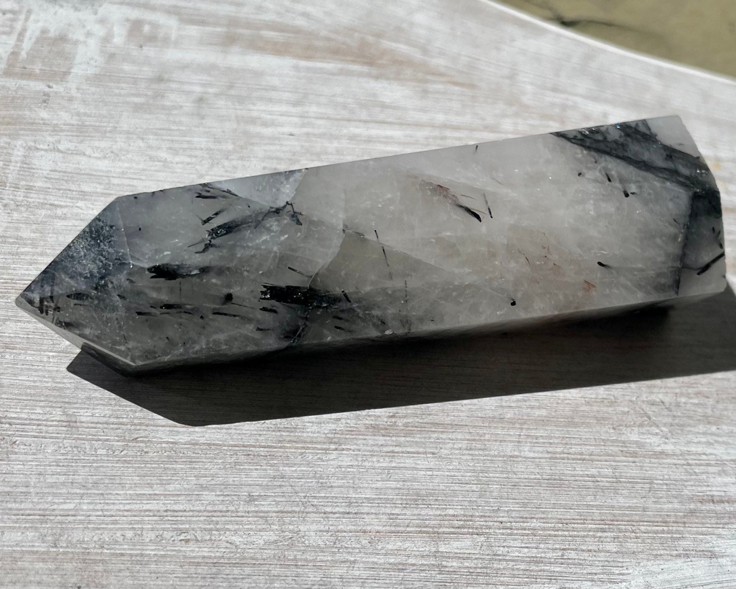 Tourmalinated Quartz Faceted Crystal