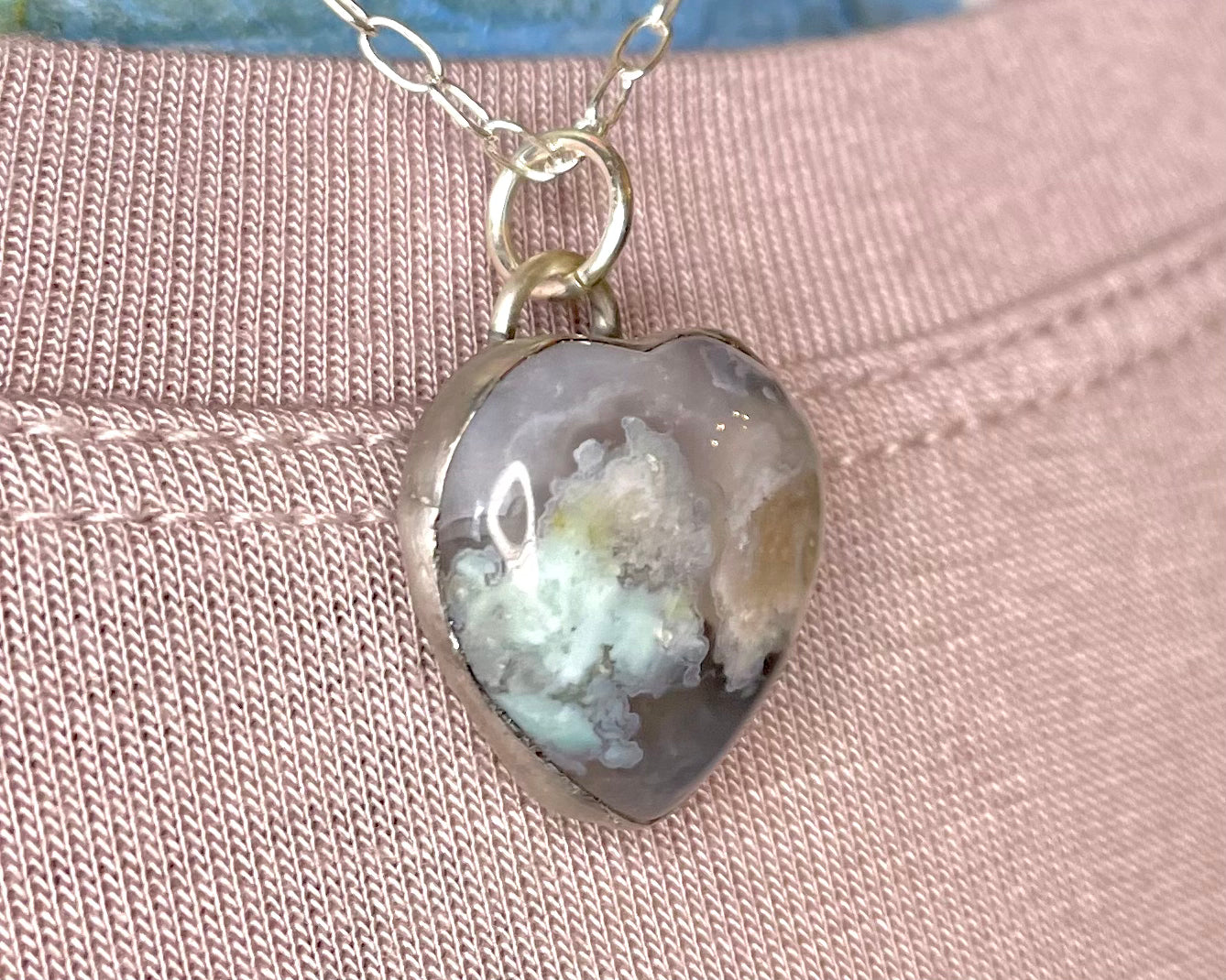 Little Green Flower Agate Heart